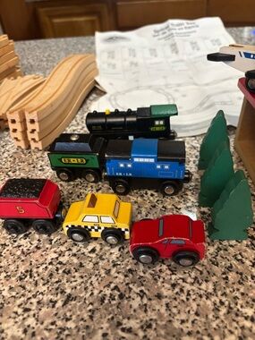 Colorful Wooden Toy Vehicle Set - Blue, Red, Yellow, Green
